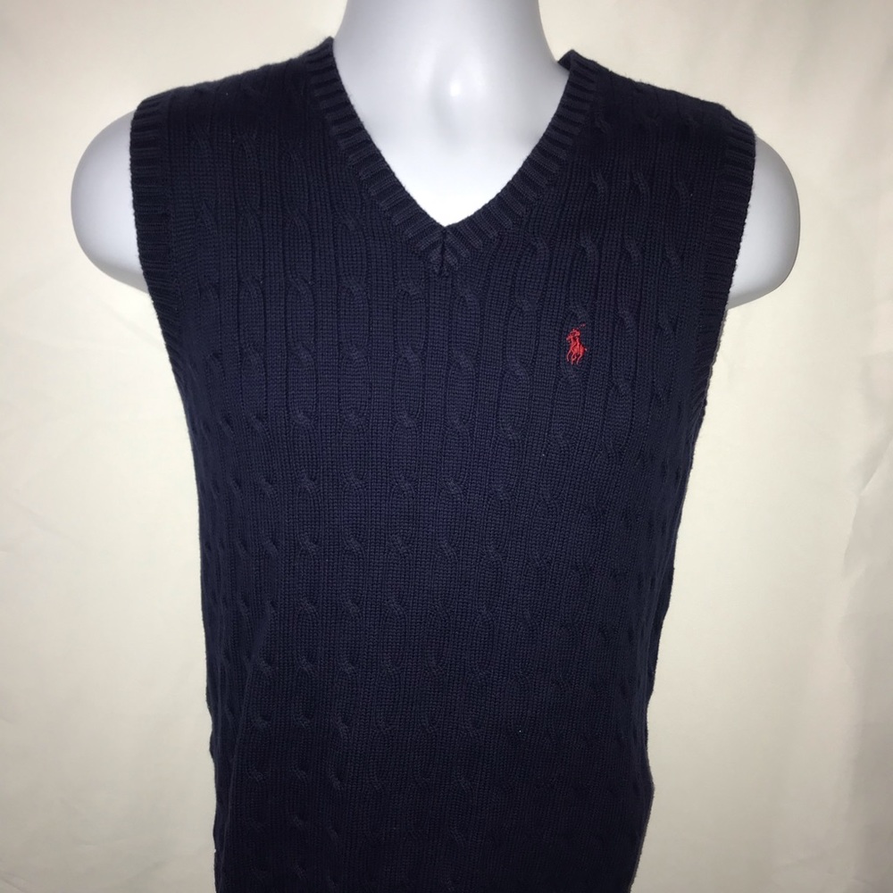 Polo by Ralph Lauren Boys Sz L Navy Sweater Vest❤️